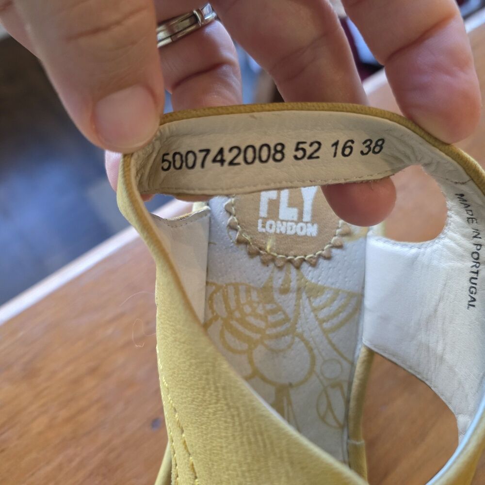 FLY London Women's 38 Ylfa Lace Up Wedge Yellow Sandals Made In Portugal - Picture 2 of 9